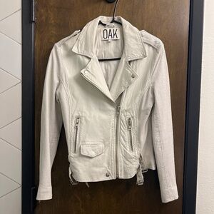 OAK Leather Motto Edgy Jacket Ivory Size S